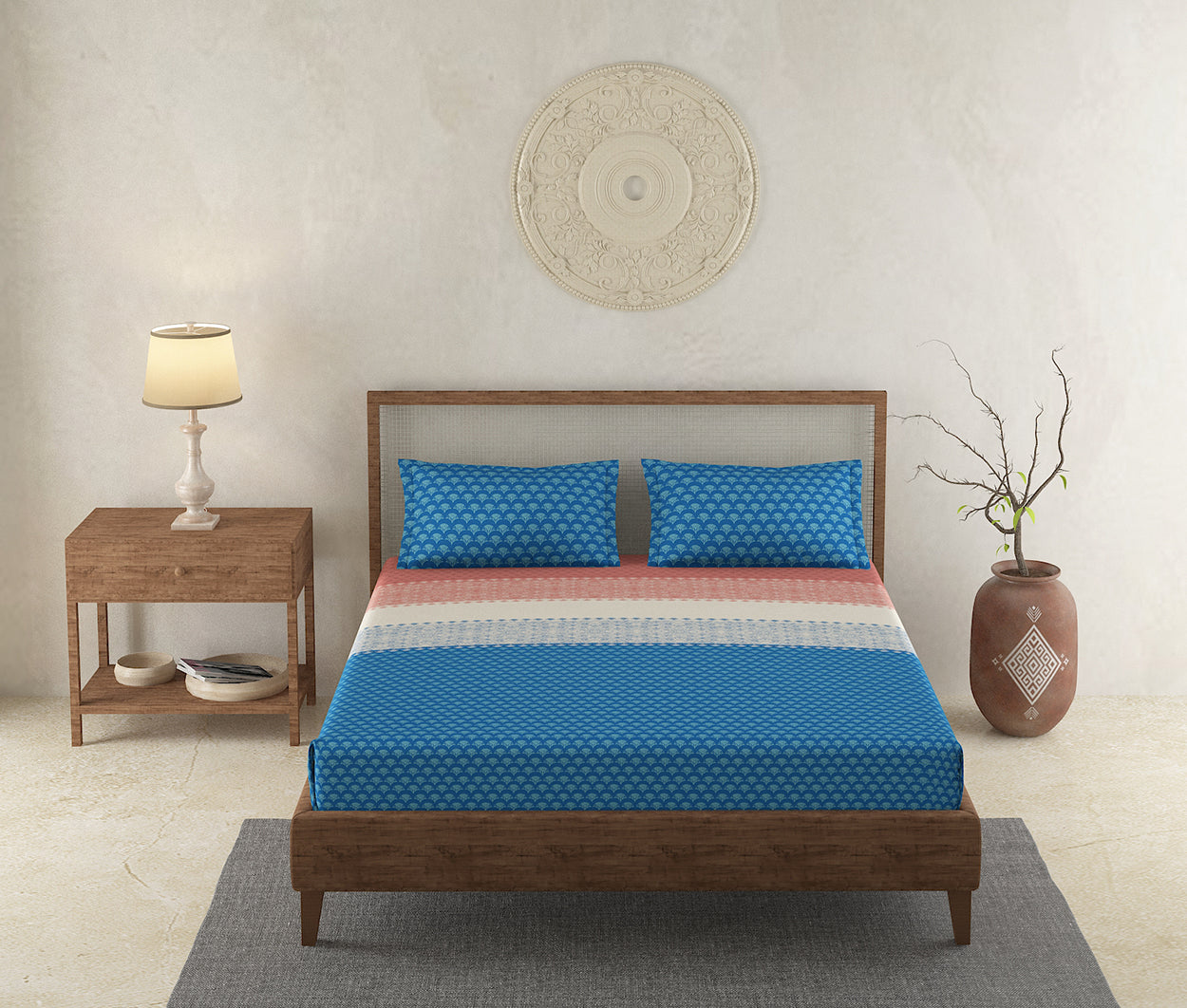 Ethnic Stripe Pink 100% Cotton Antibacterial Bedsheet Set