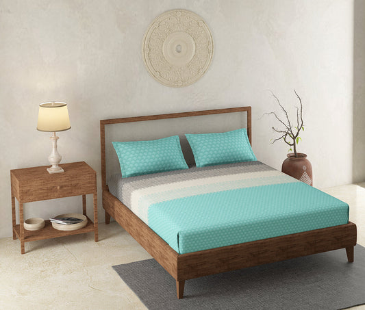 Ethnic Stripe Teal 100% Cotton Antibacterial Bedsheet Set