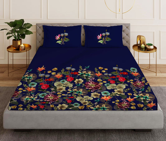 Florescence Blue Designer Antibacterial Cotton Bed Linen Set by Rohit Bal