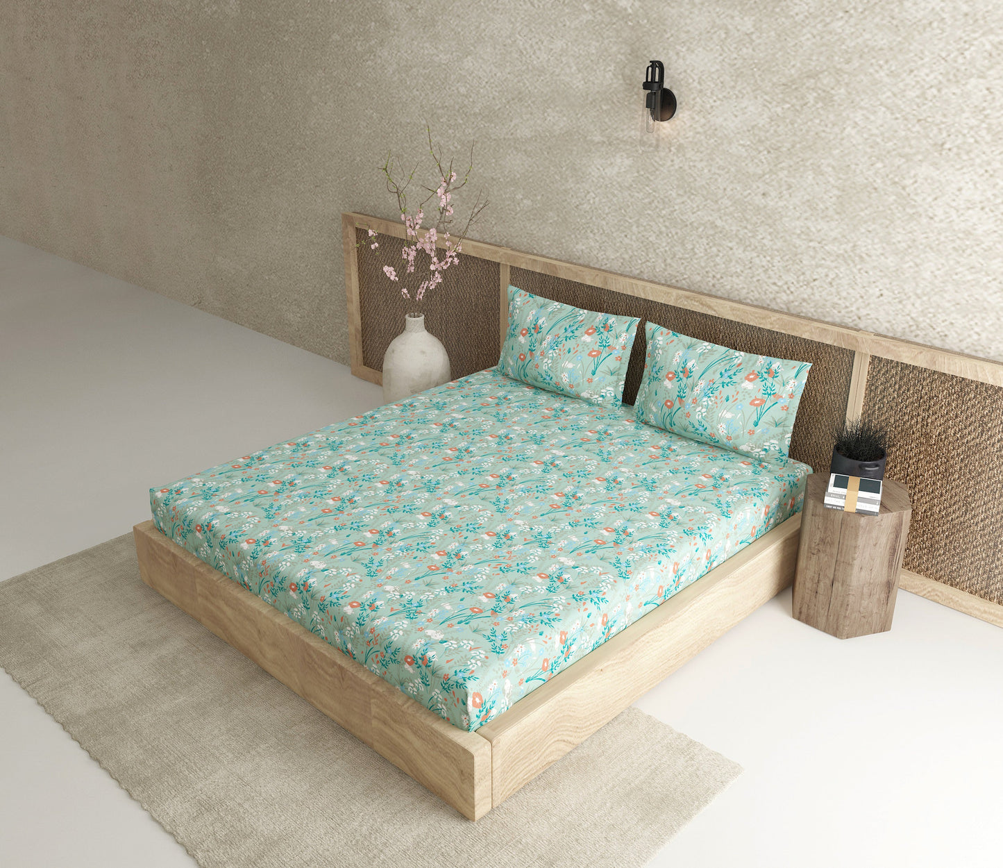 Jardin Teal 100% Cotton Antibacterial Bedsheet Set