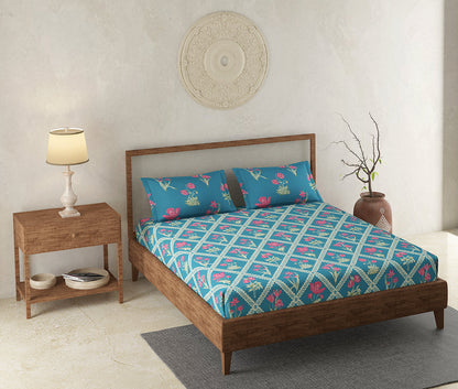 Koral Blue 100% Cotton Antibacterial Bedsheet Set