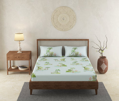 Landscape Blue 100% Cotton Antibacterial Bedsheet Set