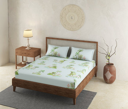 Landscape Blue 100% Cotton Antibacterial Bedsheet Set