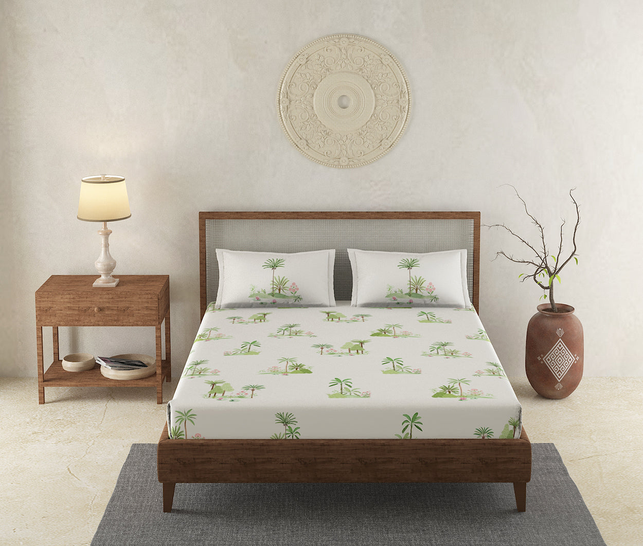 Landscape Cream 100% Cotton Antibacterial Bedsheet Set