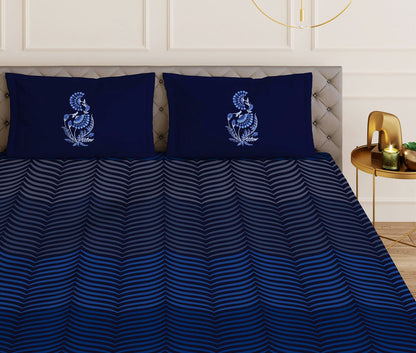 Lustre Blue Designer Antibacterial Cotton Bed Linen Set by Rohit Bal