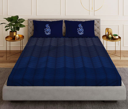 Lustre Blue Designer Antibacterial Cotton Bed Linen Set by Rohit Bal