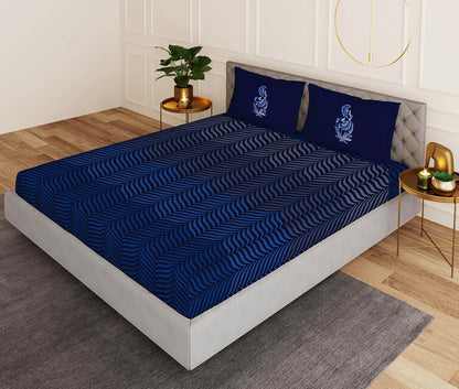 Lustre Blue Designer Antibacterial Cotton Bed Linen Set by Rohit Bal