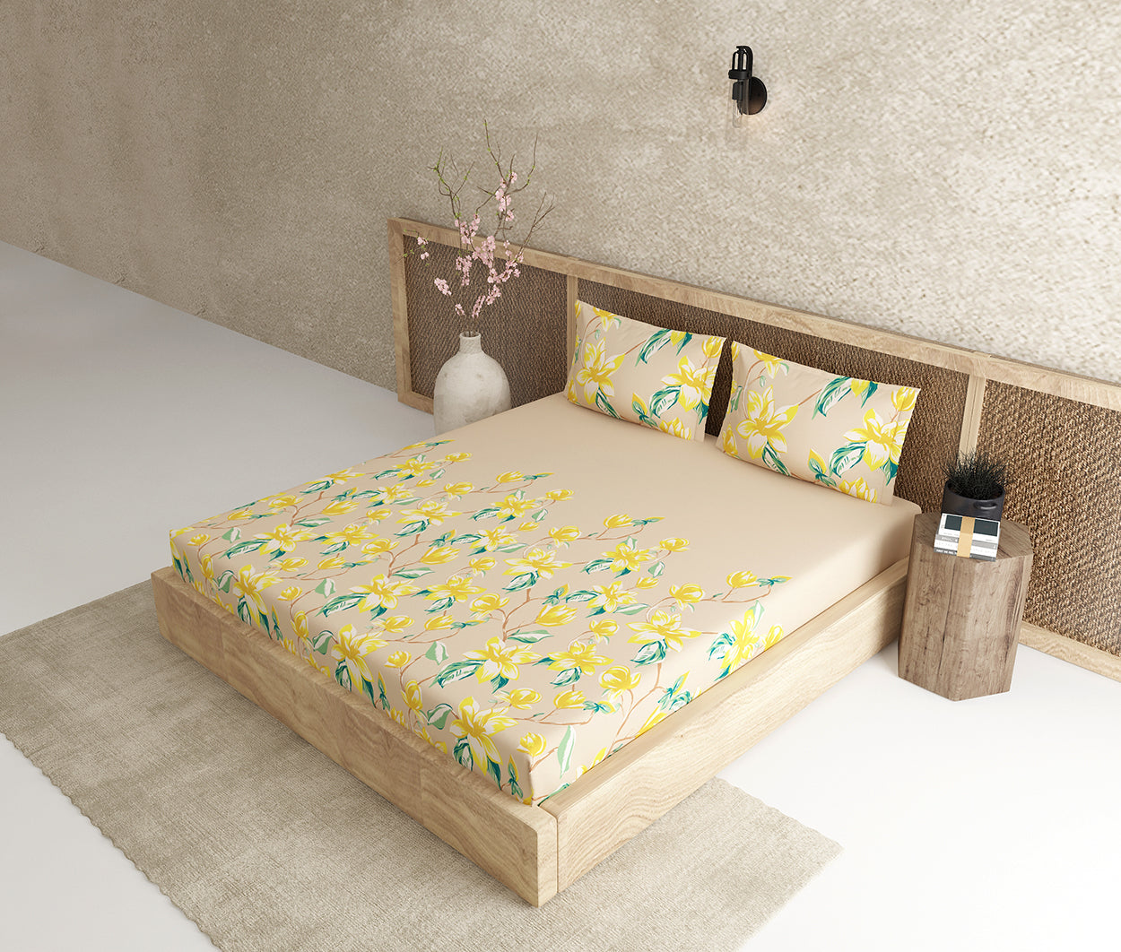 Magnolia Beige 100% Cotton Antibacterial Bedsheet Set