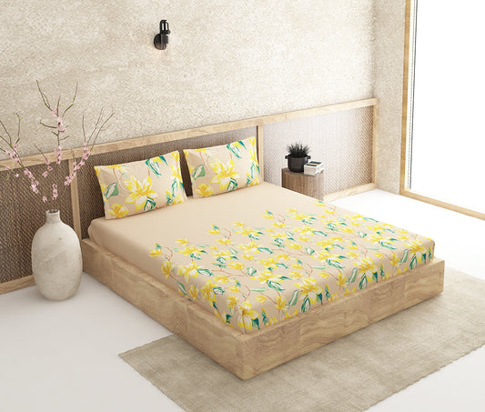 Magnolia Beige 100% Cotton Antibacterial Bedsheet Set