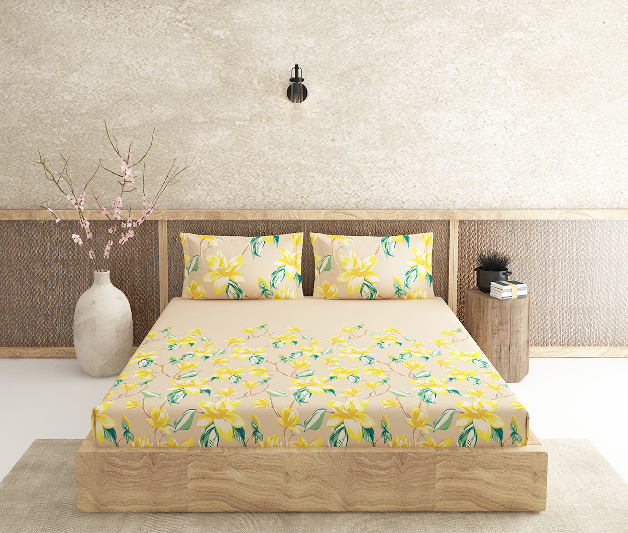 Magnolia Beige 100% Cotton Antibacterial Bedsheet Set
