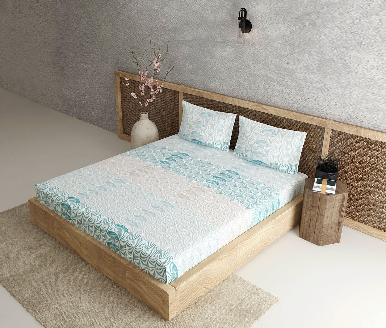 Metrico Blue 100% Cotton Antibacterial Bedsheet Set