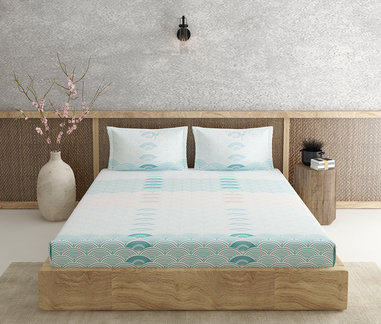 Metrico Blue 100% Cotton Antibacterial Bedsheet Set