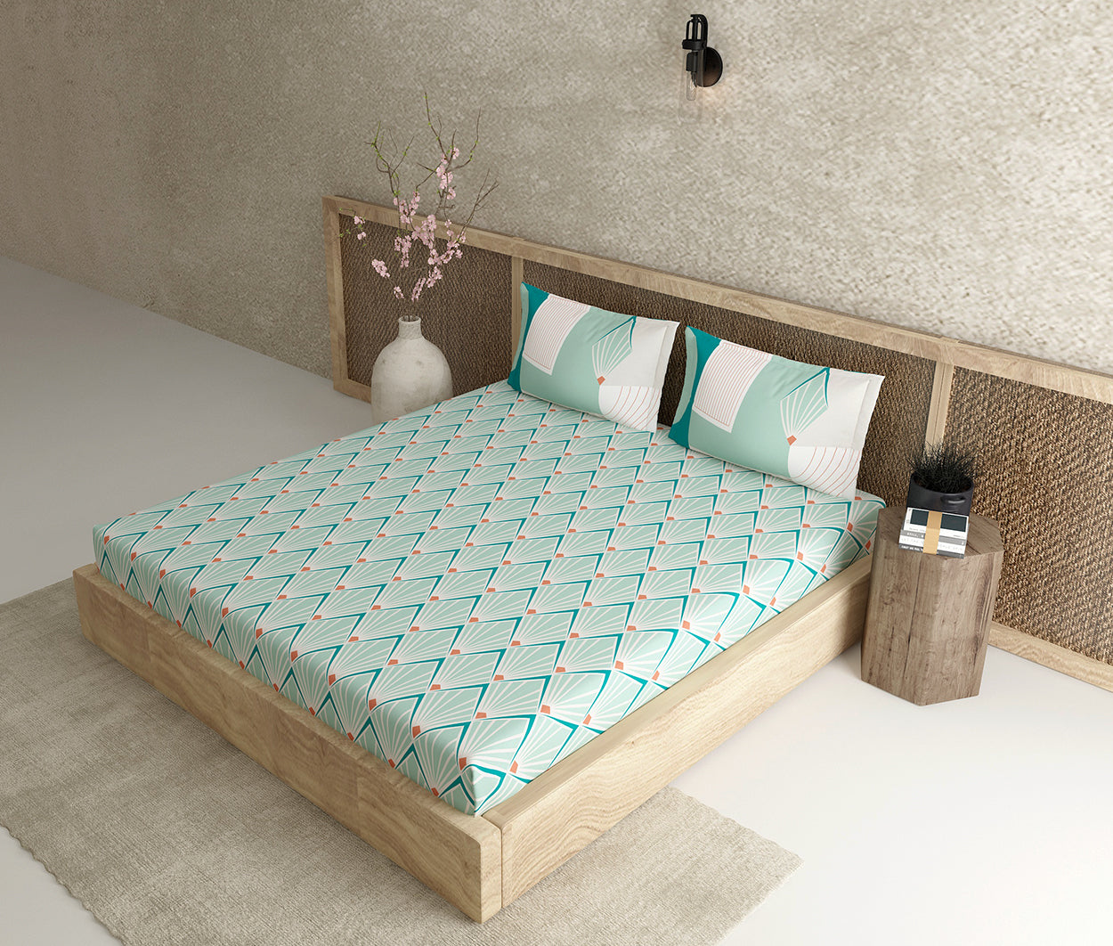 Moderne Teal 100% Cotton Antibacterial Bedsheet Set