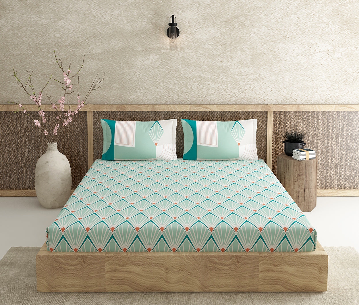 Moderne Teal 100% Cotton Antibacterial Bedsheet Set