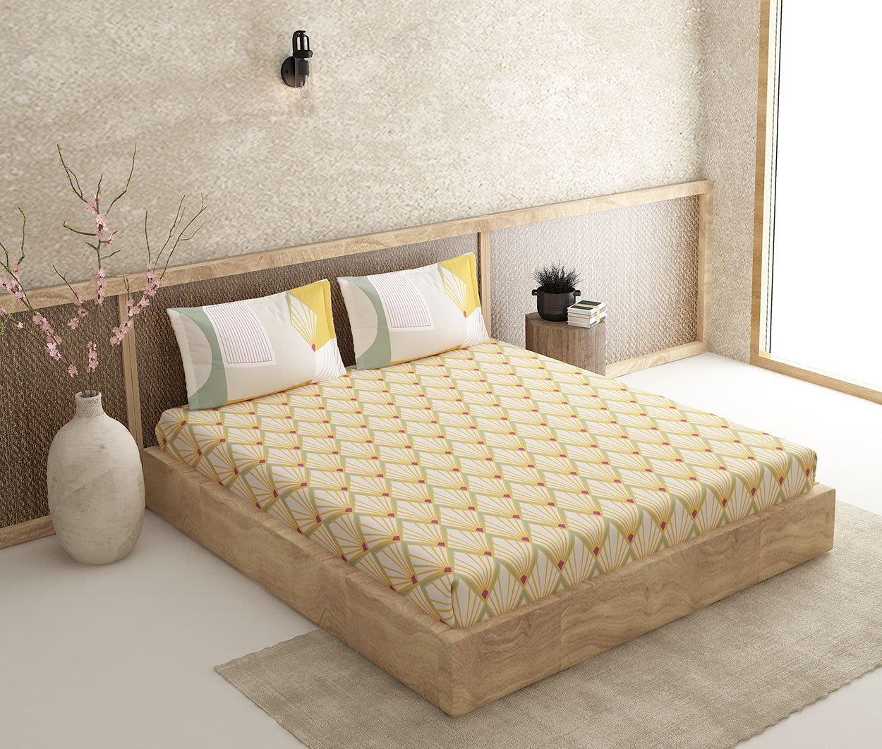 Moderne Yellow 100% Cotton Antibacterial Bedsheet Set