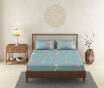 Padma Blue 100% Cotton Antibacterial Bedsheet Set