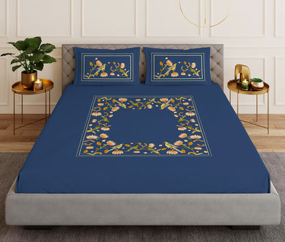 Paroquet Blue Designer Antibacterial Cotton Bed Linen Set by Rohit Bal