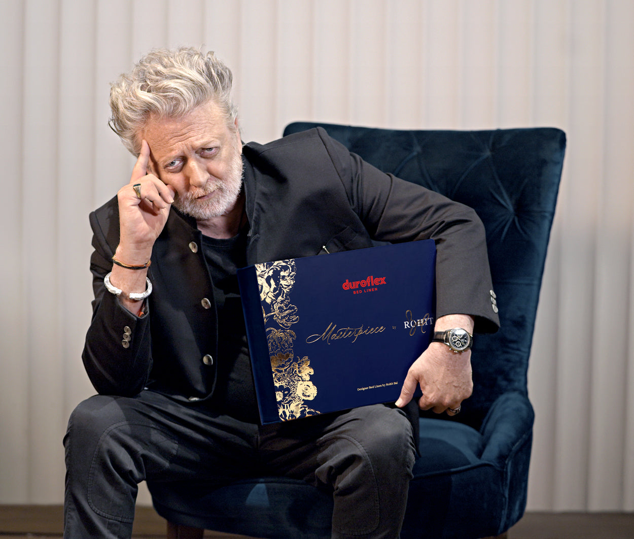 Chrysanthus Blue Designer Antibacterial  Cotton Bed Linen Set by Rohit Bal