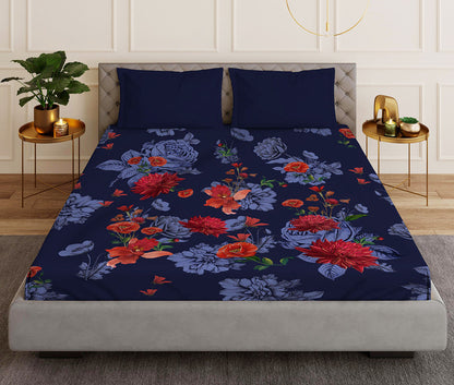 Scarlet Blue Designer Antibacterial Cotton Bed Linen Set by Rohit Bal