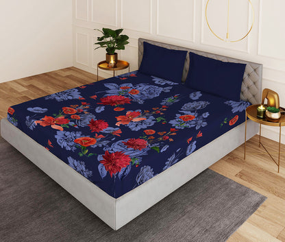 Scarlet Blue Designer Antibacterial Cotton Bed Linen Set by Rohit Bal