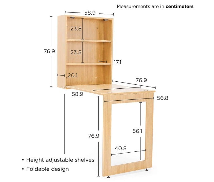 Duroflex Shuffle -Foldable Wall Mounted Study Table Integrated With Storage Shelves