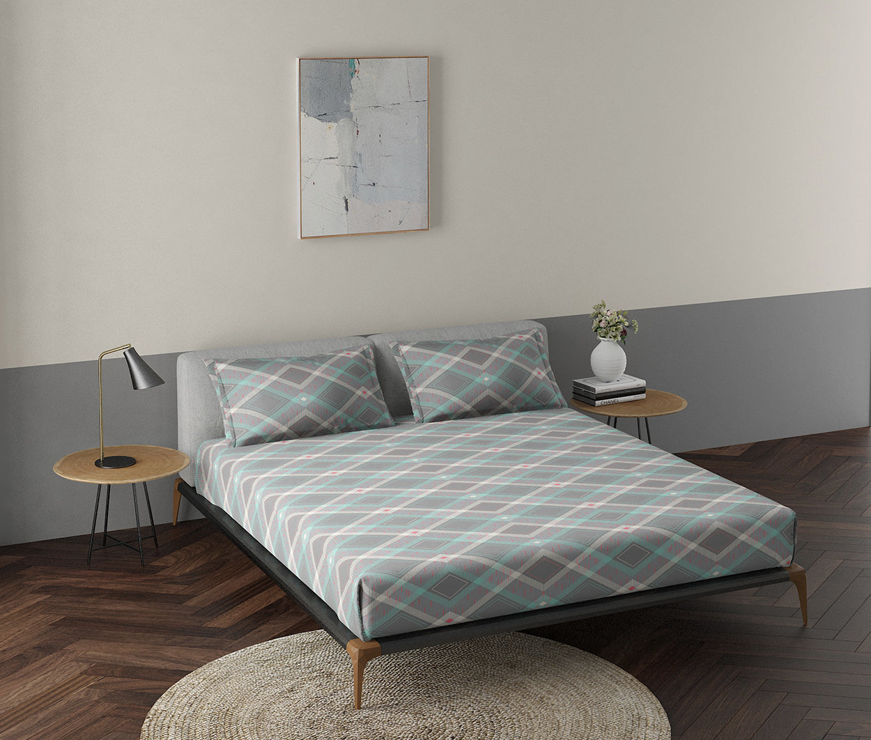 Trapeze Cream 100% Cotton Antibacterial Bedsheet Set