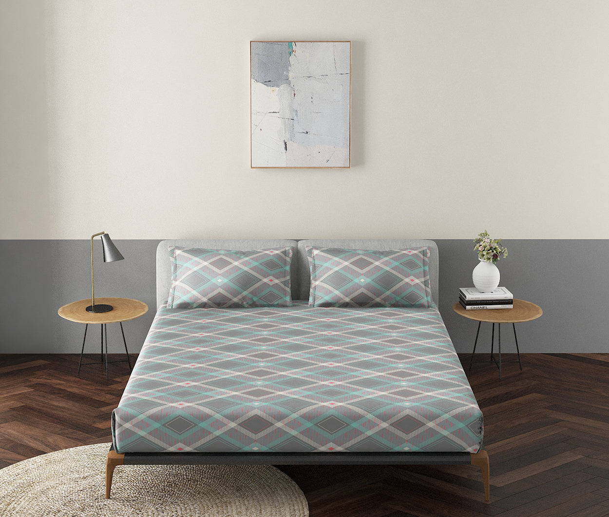Trapeze Cream 100% Cotton Antibacterial Bedsheet Set