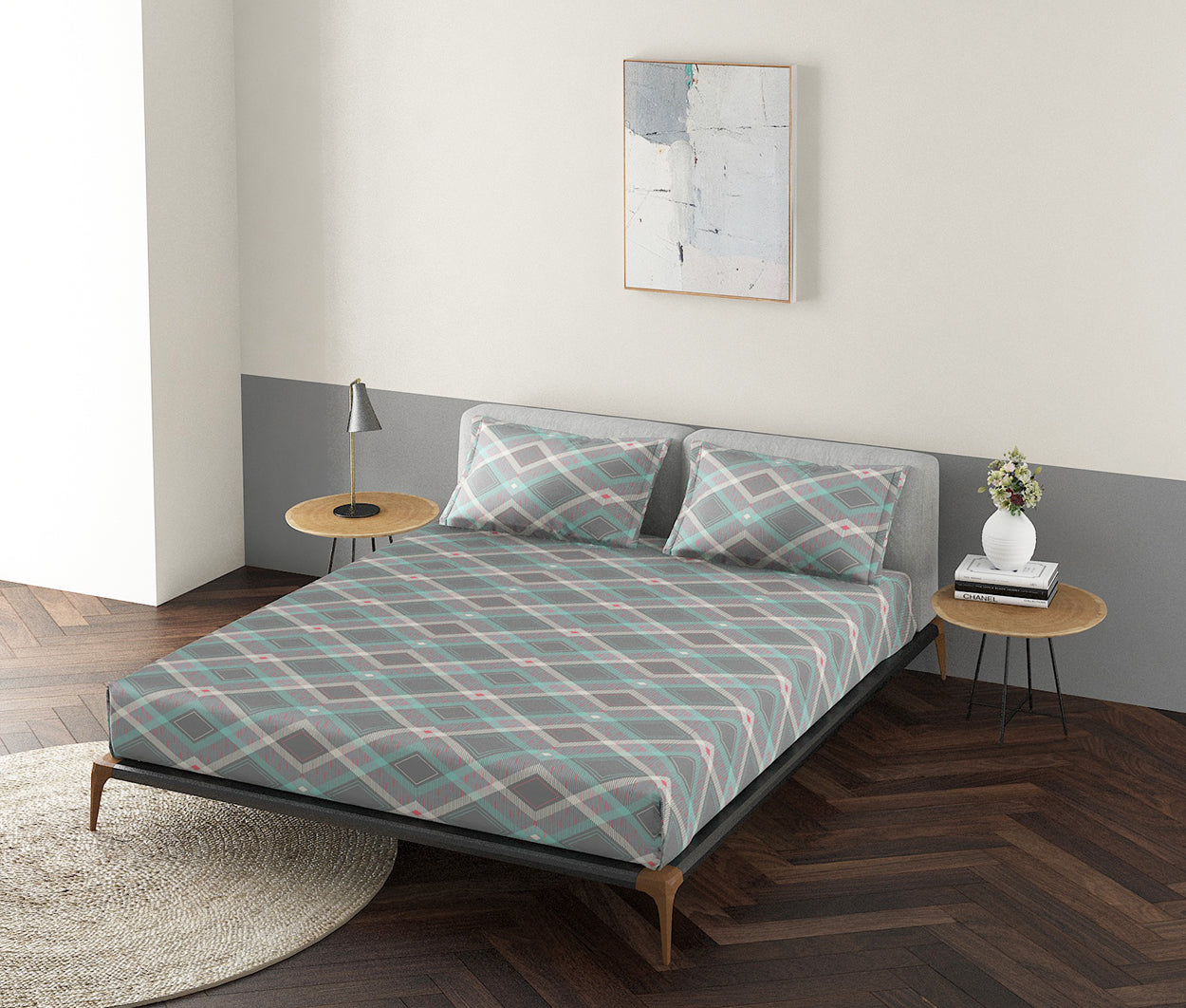Trapeze Cream 100% Cotton Antibacterial Bedsheet Set