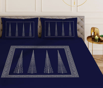 Tree of Life Blue Designer Antibacterial Cotton Bed Linen Set by Rohit Bal