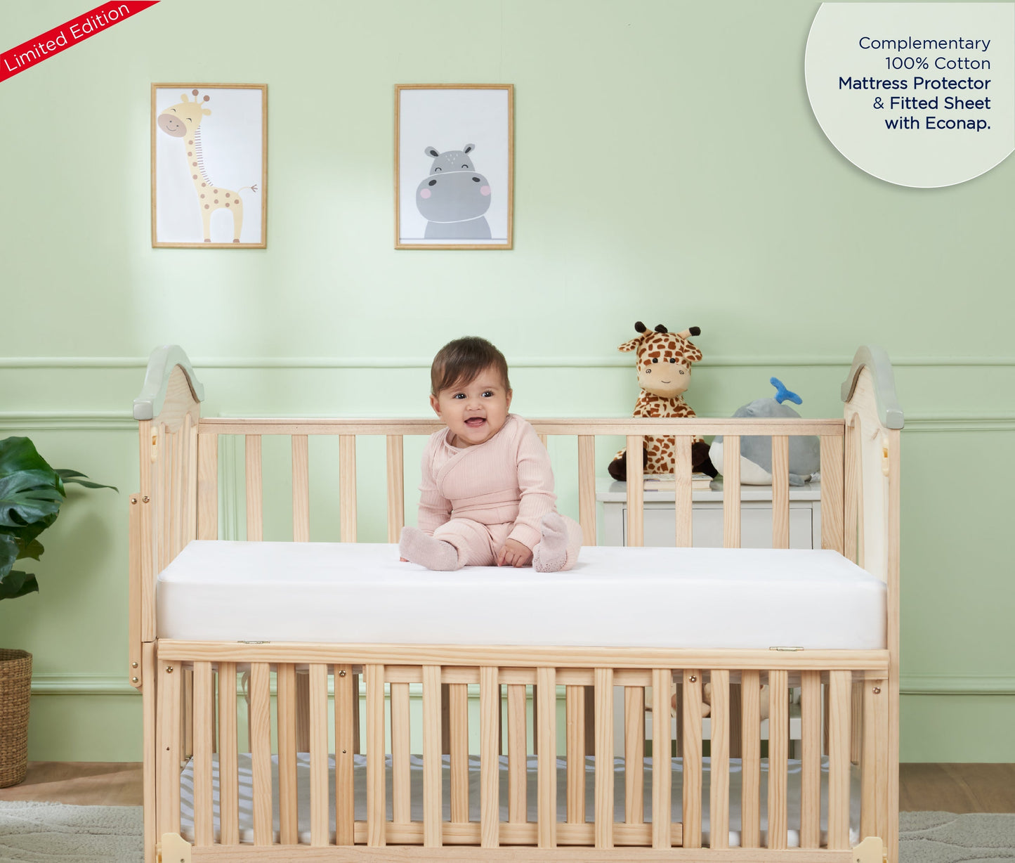 EcoNap Baby Crib Natural Latex Mattress - Koala Bundle (with Mattress Protector and Fitted Sheet)
