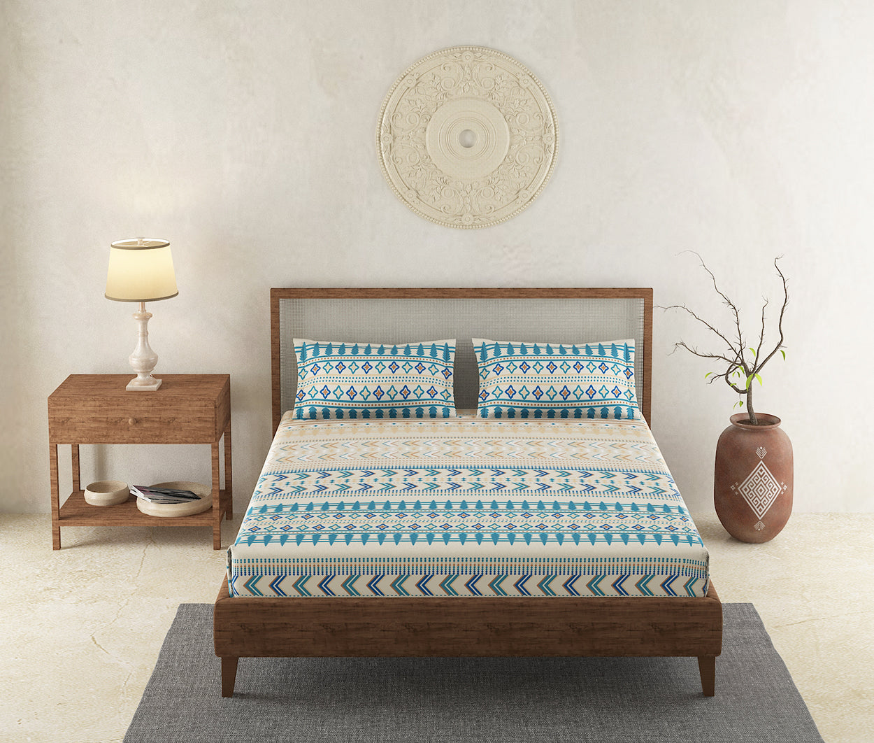 Vista Blue 100% Cotton Antibacterial Bedsheet Set
