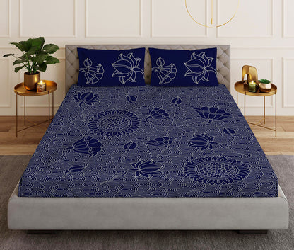 Trove Blue Designer Antibacterial Cotton Bed Linen Set by Rohit Bal
