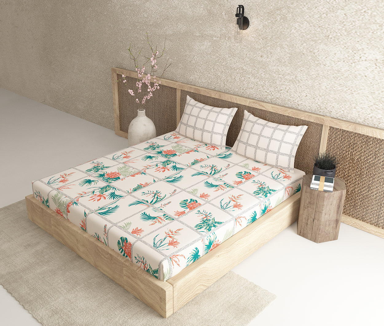 Edenia Cream 100% Cotton Antibacterial Bedsheet Set